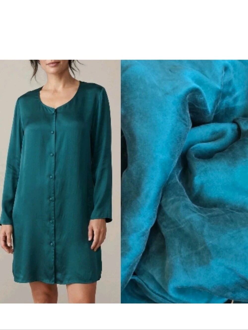 Vtg 90's Victoria’s Secret Teal 100% Silk Button-Front Nightgown Sleep Shirt! M